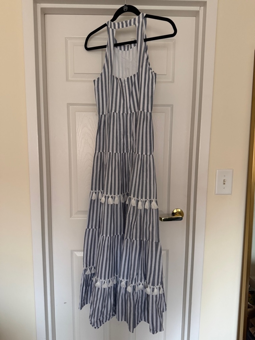 Eliza J Striped Tiered Tassel Trim Maxi Dress - Picture 3 of 4